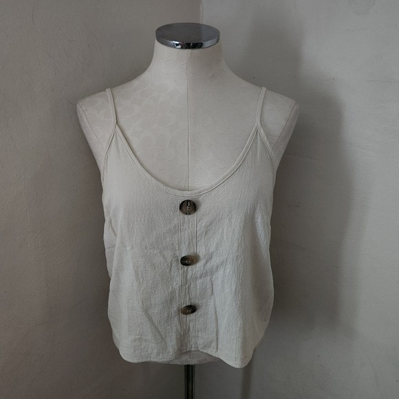 SHEIN Tops - SHEIN‎ Womens Cream Textured Button Front Camisole V-Neck Tank Top Size Medium 6